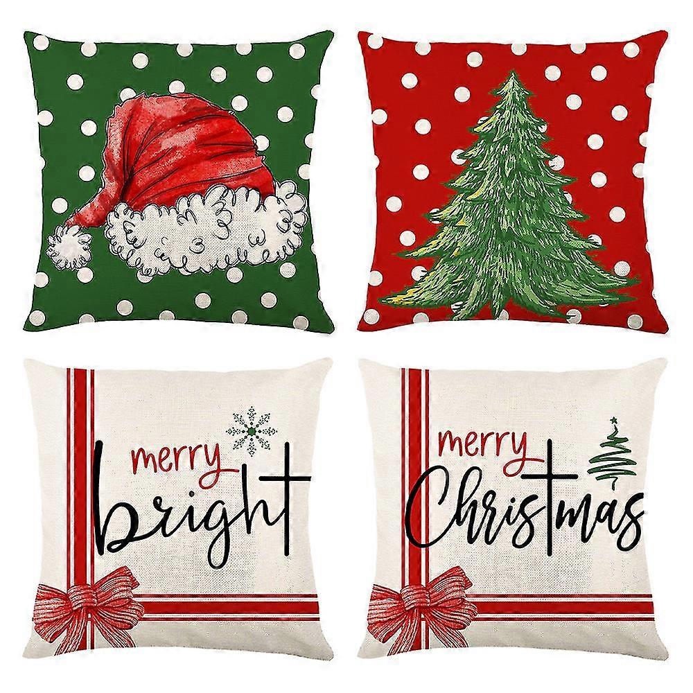 Christmas Pillow Covers, Set Of 4 Throw Pillow Cases For Decor