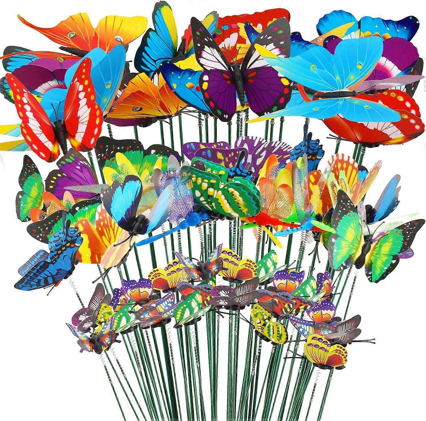 50 Animals Garden Sculptures Decoration, 50 Butterflies Garden Sticks, Colorful Stakes Sticks for Garden Patio Plant Lawn Table Decorations Ornament