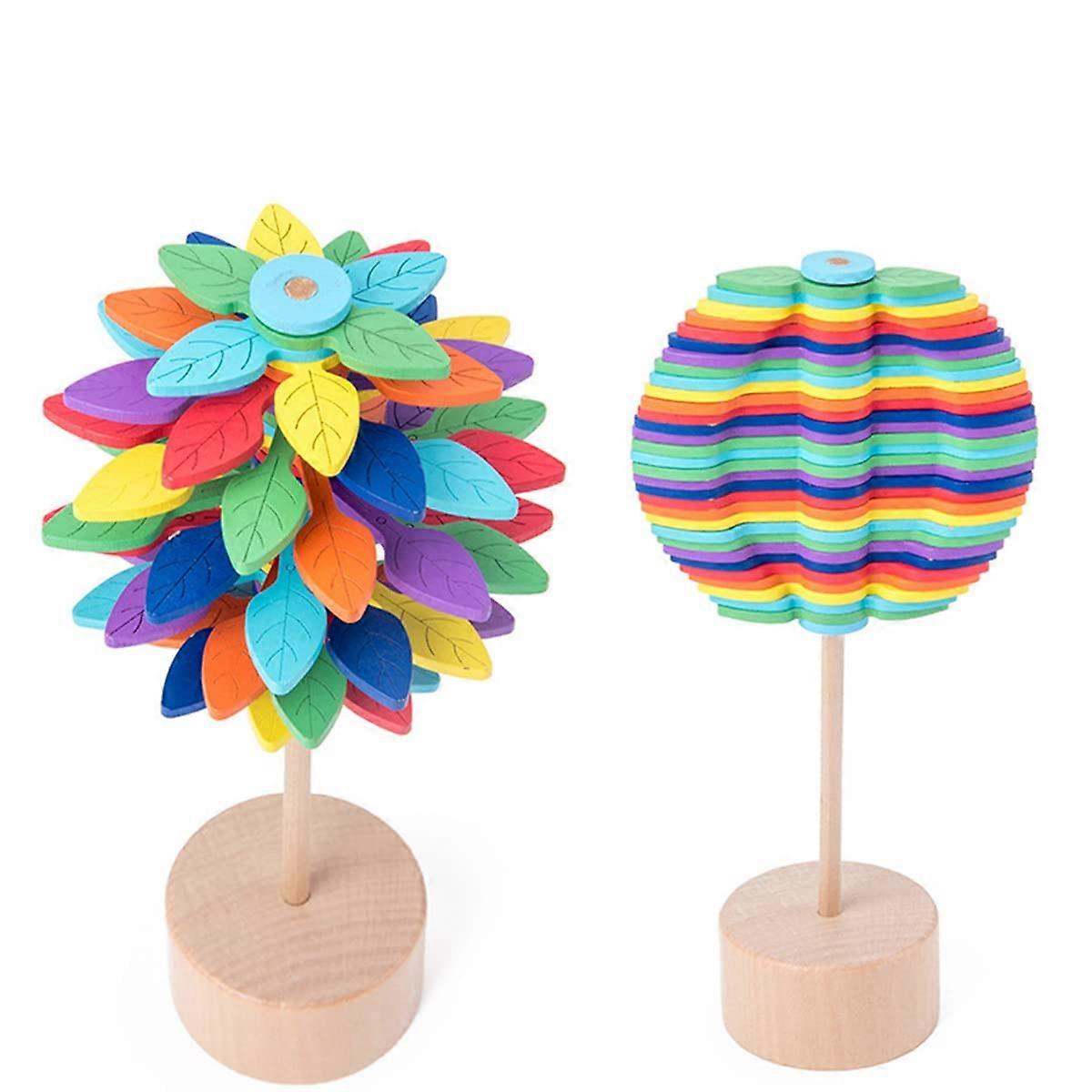 Lollipop decompression toy with base, multi-color rotating lollipop decompression toy, interesting rotating wooden lollipop decompression toy