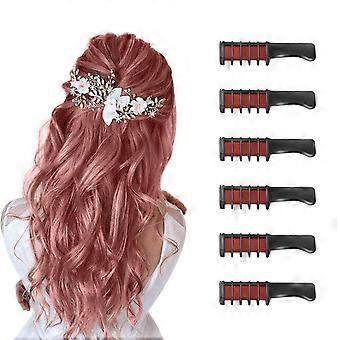 Nuevo Peine de tiza para el cabello Tinte para el cabello Lavable Tiza para el cabello Niñas Fiesta de cumpleaños Cosplay DIY, Halloween, Navidad, Rojo 6 piezas