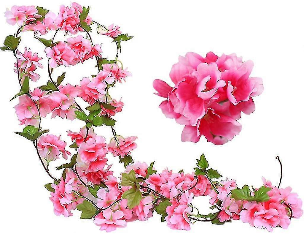 LINCMAN 2 Pack Fake Cherry Vine Flowers Plant Artificial Ivy Hanging Green Leaf Silk Garland Wedding