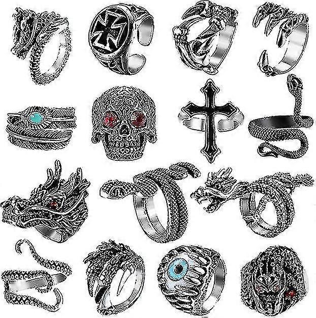 16pcs Vintage Punk Rings For Men