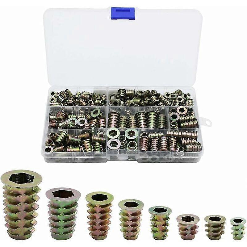 Winter promotion,230 Pieces Zinc Alloy Hex Threaded Insert Nuts Threaded Insert Nuts Outer Thread M4 M5 M6 M8 For Wood Furniture Nut Tool Kit