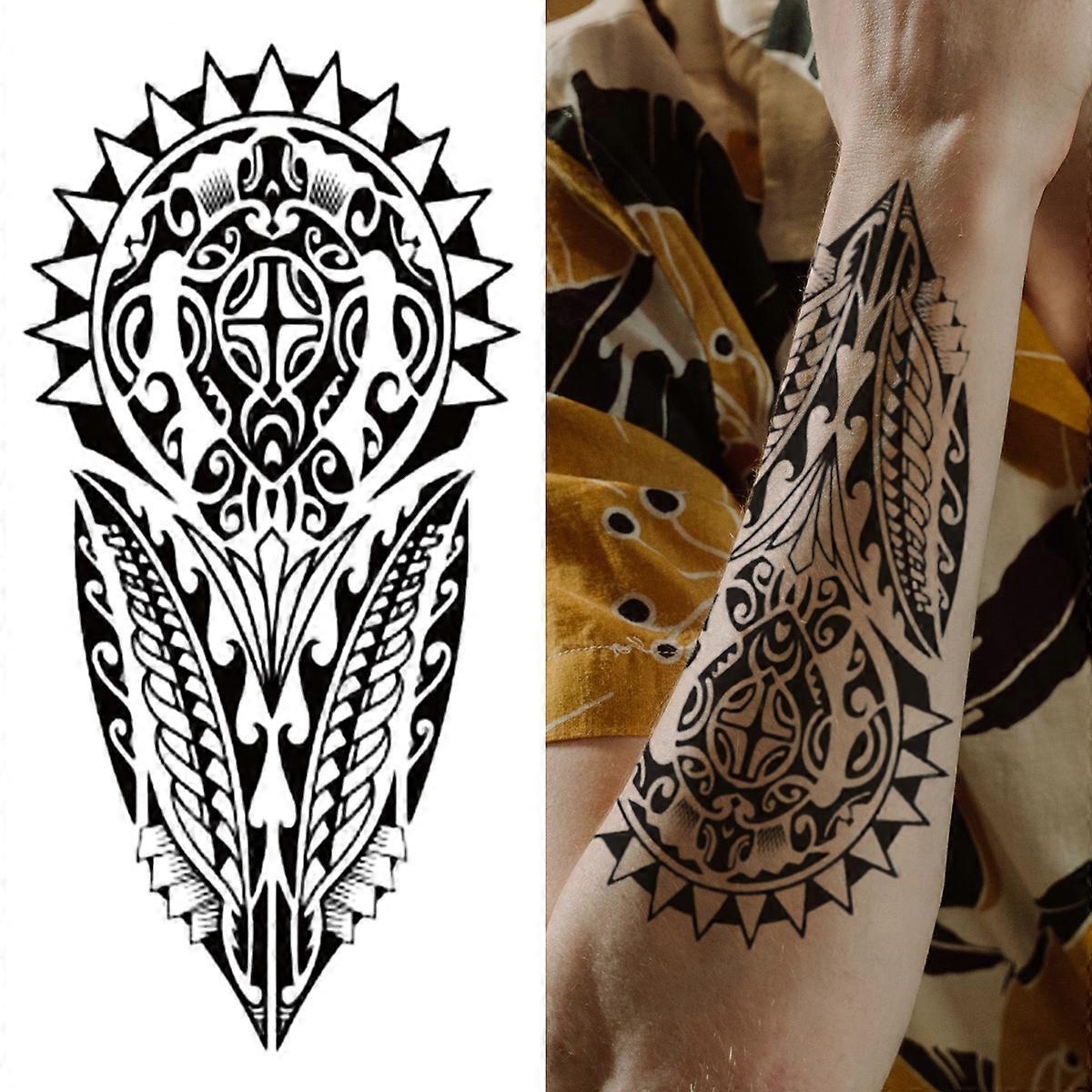 JUNGE * Demi bras tatouages temporaires, autocollant de tatouage de motif totem pour les hommes, imperméable à l’eau longue portée 3-7 jours arts corporels pour les fêtes