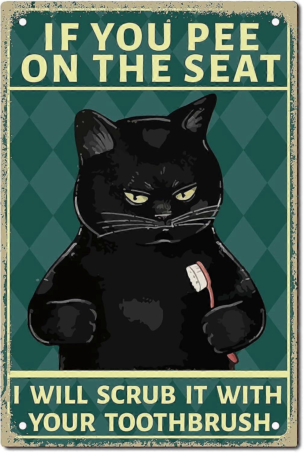 svart katt tennskylt vintage metall skylt affisch retro toalett målning plakett järn tecken väggdekor konst väggmålning hängande vänligen påminnelse skylt för badrum t