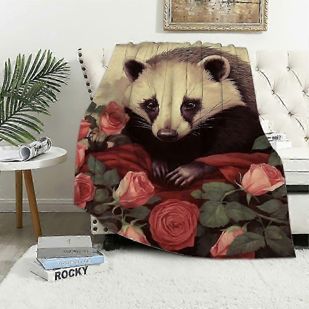 t1146 Couverture Opossum et Roses UltraSoft Micro Couverture Douce Confortable Couverture en Peluche Chaude Confortable Couverture Légère Durable Fu Couverture bn1146