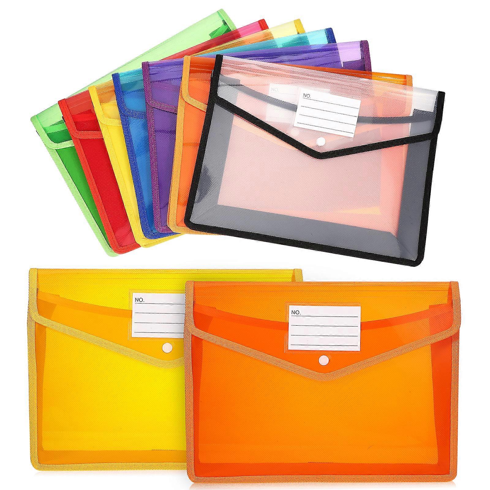 7pcs File Folders Button Style File Bags Document Bags Transparent Expandable File Holders A4 With Label Pocket