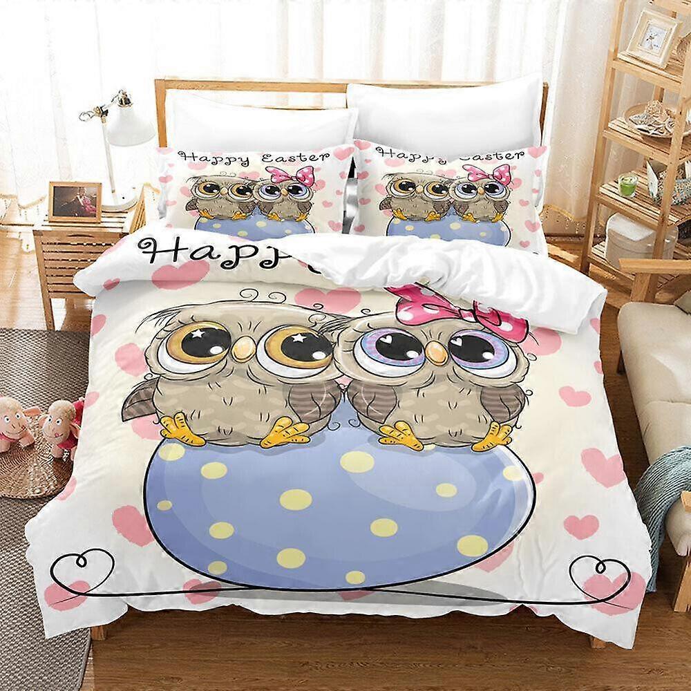 a791 Lençóis Dos Desenhos Animados Coruja Coração Padrão Colcha Capa de Edredão Conjunto Macio Crianças Double3-Piece Conjunto de Cama (1 Capa de Edredão + 2 Fronhas) Tm791