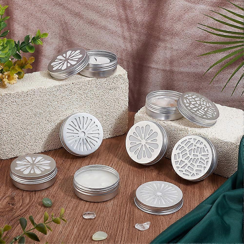 12pcs Aluminium Tins 3 Style Round Metal Container 2 Ounce Empty Metal Tins with Hollow Lids Refillable Spice Containers for Aromatherapy Air Freshene