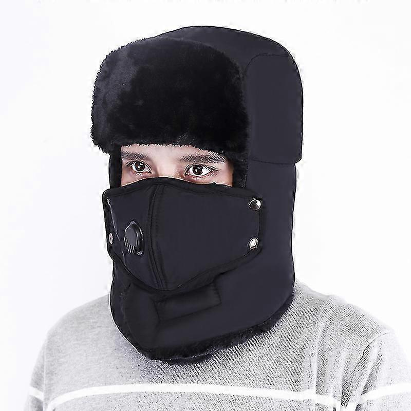 Men's winter windproof warm mask, exercise hiking ski pilot hat(black)