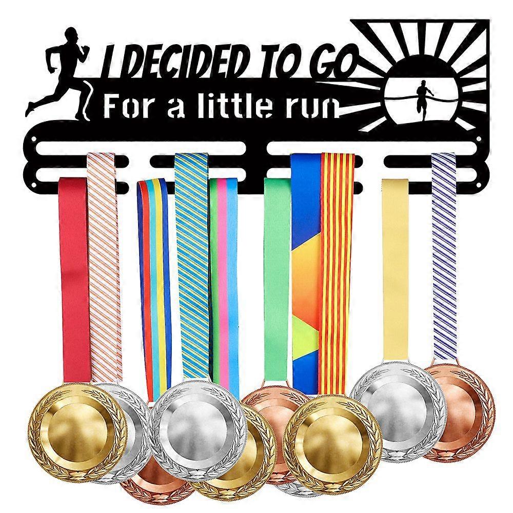 Iron Medal Holder Frame Medals Display Hanger Rack with Screws Rectangle with Word I DECIDED TO GO For a little run Electrophoresis Black 150x400mm