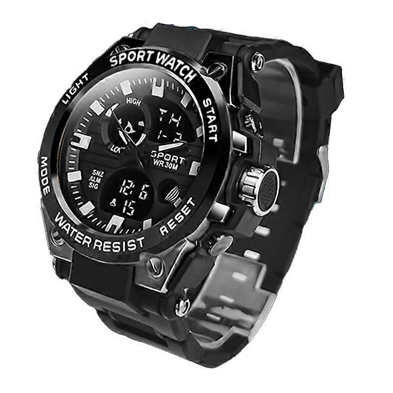 Men Electronic Watch Quartz Movement Dual Display Digital Sports Watch with Luminous Light Date for Student Black 
