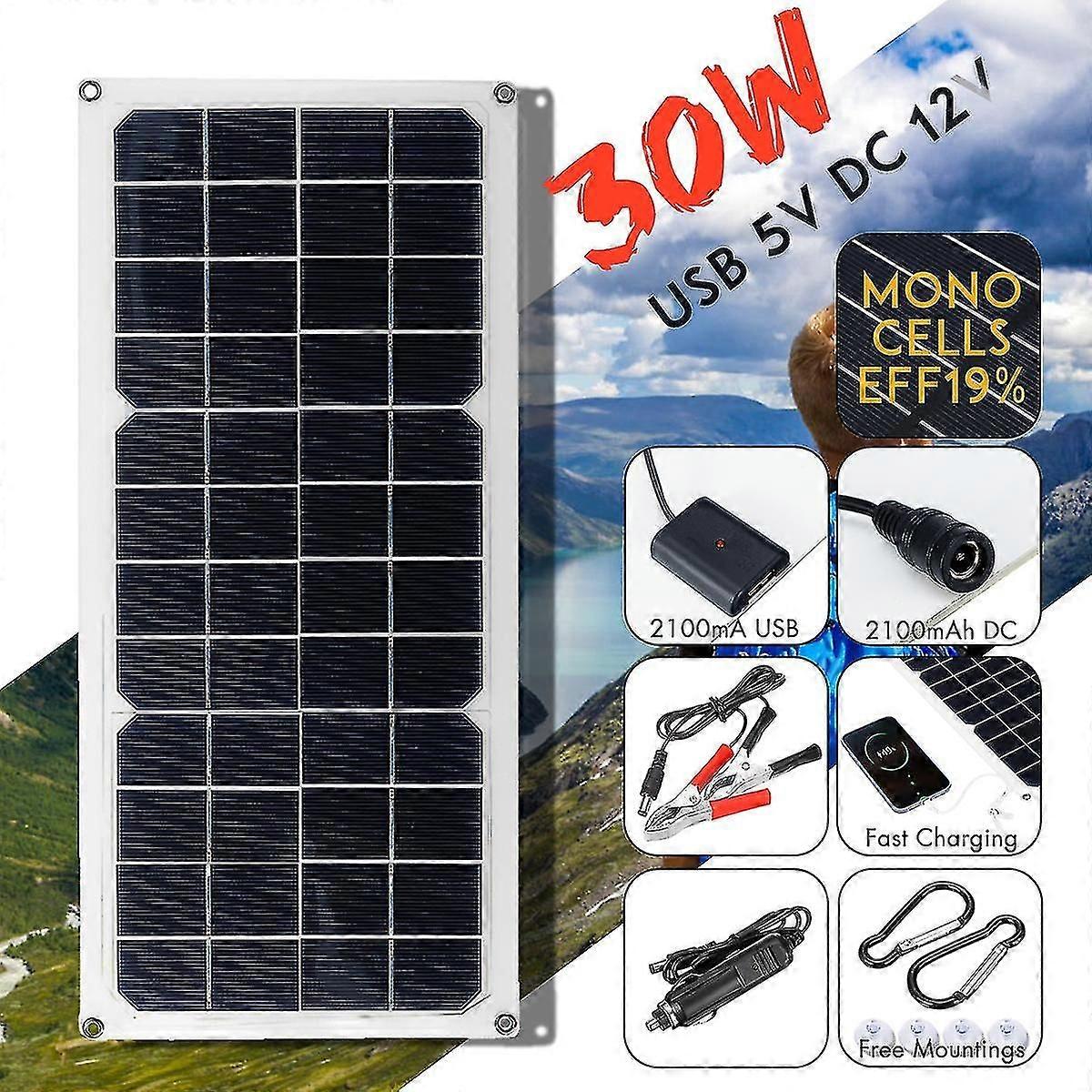 30w 12v Solar Panel Kit Mobile Ph Cam Double Usb Charging