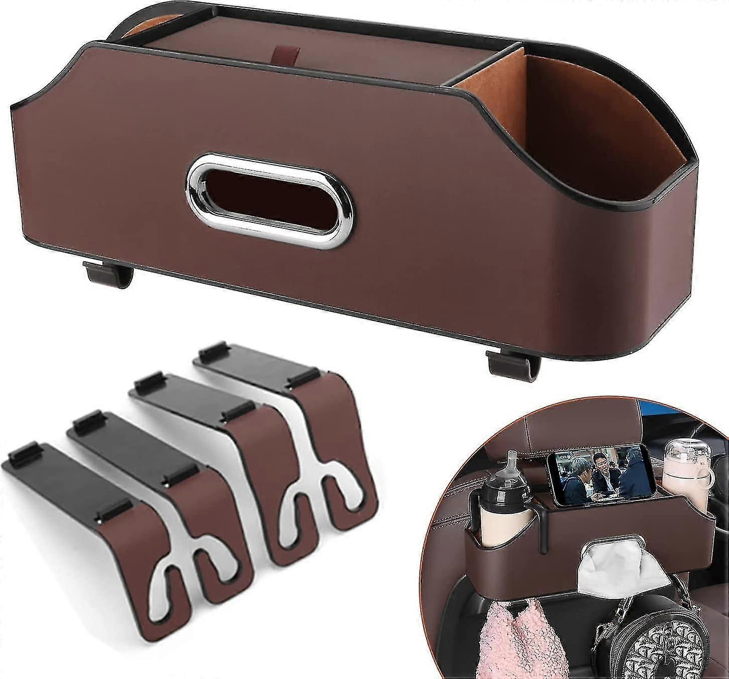 Car Back Seat Organizer With 2 Drink Cup Holder, Vehicle Multifunctional Storage Box, Car Tissue Box Partition Design -aqwg