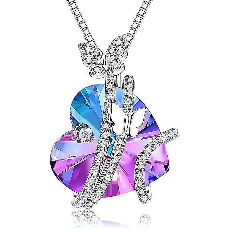 Te voi iubi mereu în formă de inimă pandantiv colier albastru cristal claviculă diamant colorat fluture bijuterii lanț bijuterii doamne cadou