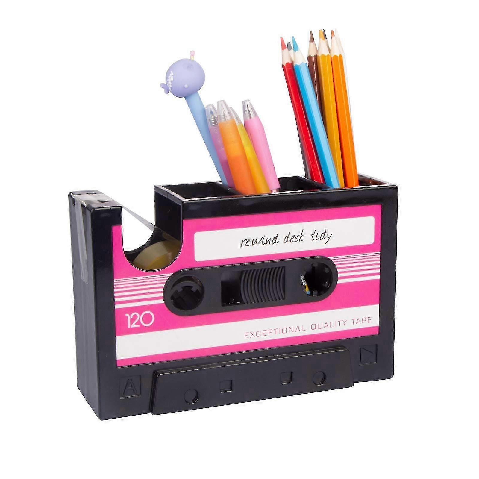 Creative Tape Pen Holder, Retro Cassette Tape Dispenser, Stationery Desk Tidy Container, Office Stat