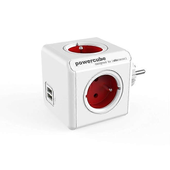 Regleta de enchufes - Allocacoc - PowerCube Original USB - 4 enchufes - Tipo E - Rojo