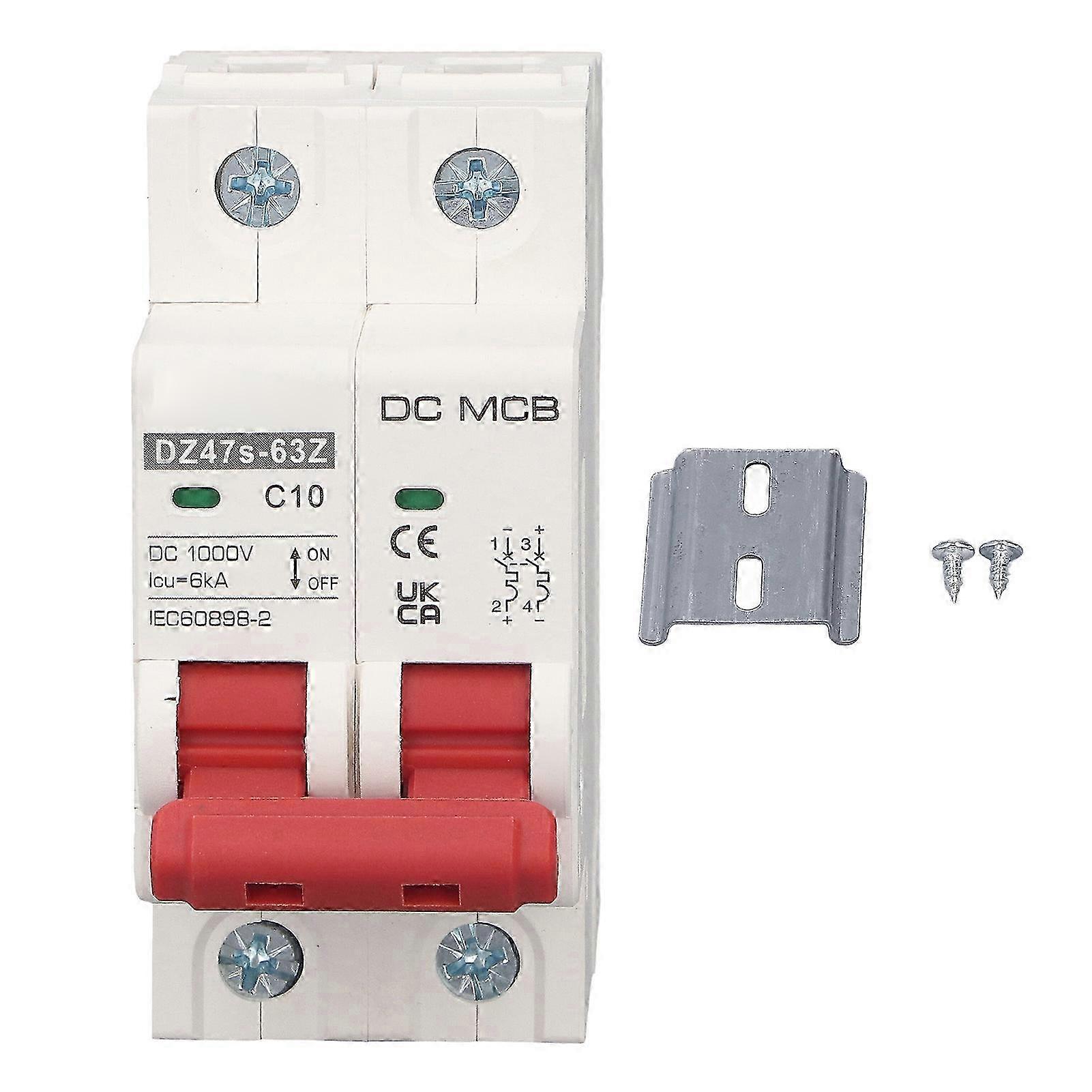 2P Miniature Circuit Breaker Din Rail Mount Circuit Breaker for Solar PV System DC1000V 10A