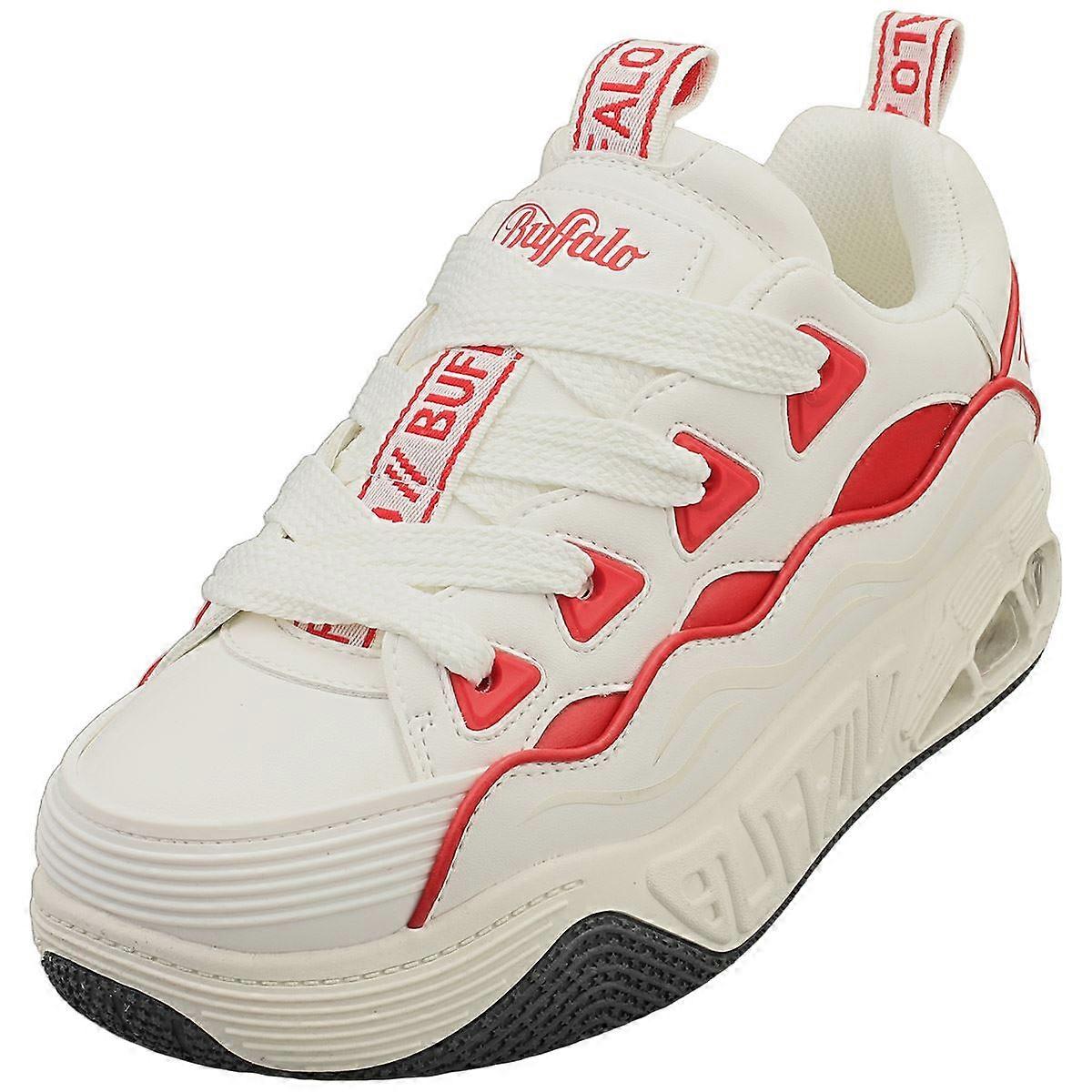 Buffalo Hero Skate Vegan Womens Platform Trainers in White Red