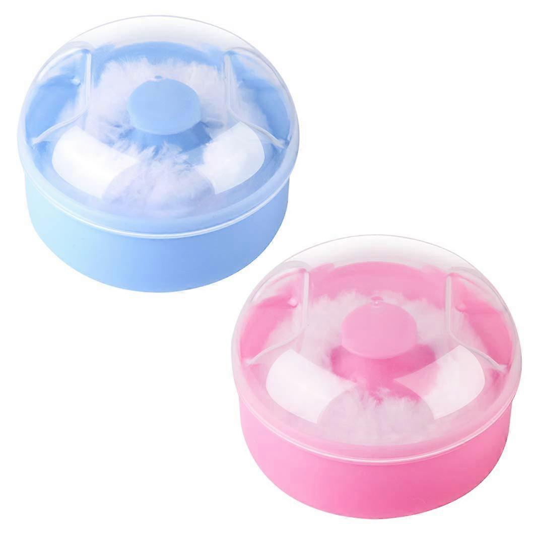 Powder Container with Sifter, Large Fluffy Powder Puff 2 Pack, BPA Free for Safe and Even Baby After-Bath Powder Application (Pink and Blue)