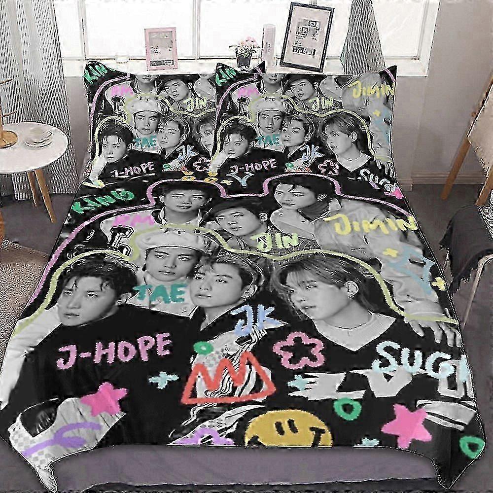 n387 Lençóis Kpop B Conjunto de Cama, Conjunto de Cama Ultra Macio Gir Bedding Gir Conjunto de Capa de Edredom para Crianças Meninos Adolescentes Decoração de Quarto com Capa de Edredom Kpop B (1 D