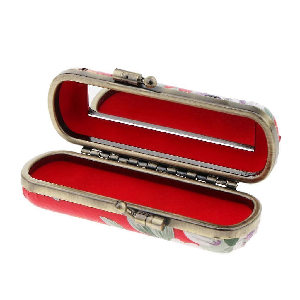 Flower PU Case Storage Box Balm Holder With Mirror