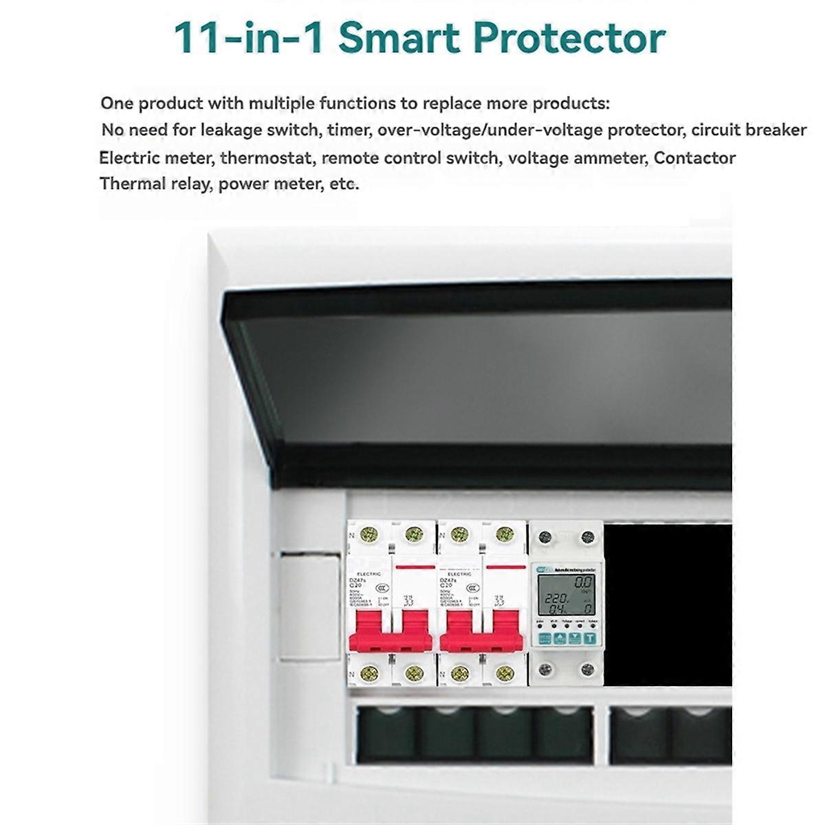 Tuya WiFi 2P Energy Meter Earth Leakage Over Under Voltage Protector