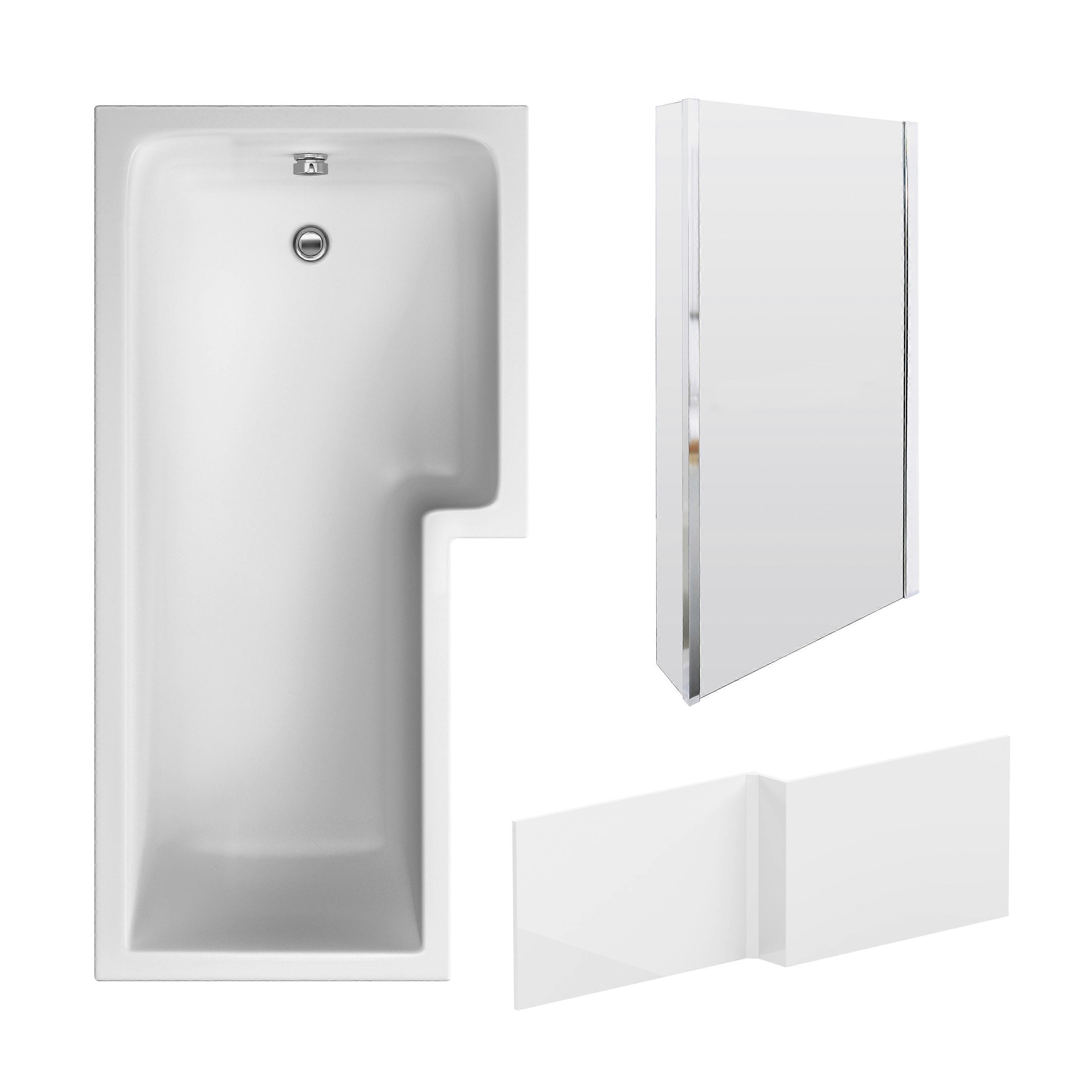 L Shape 1700 x 850mmShower Bath Set – Front Panel & Chrome Fixed Return Screen, Right Hand