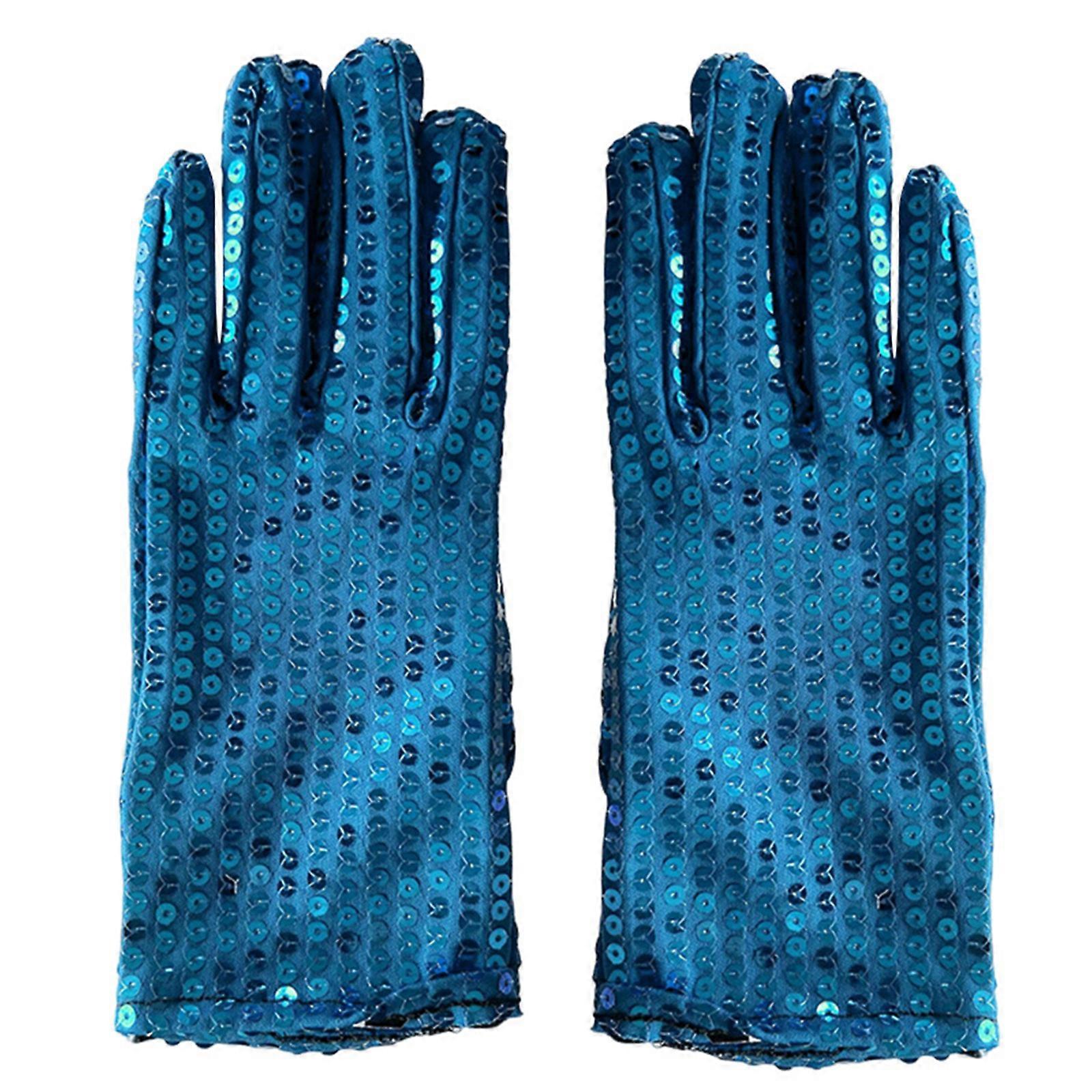 Glitzernde Paillettenhandschuhe für formelle Event-Partyhandschuhe Elegante Zeremonienhandschuhe Erwachsene Bühnenkünstler Kurze Handhandschuhe Himmelblau