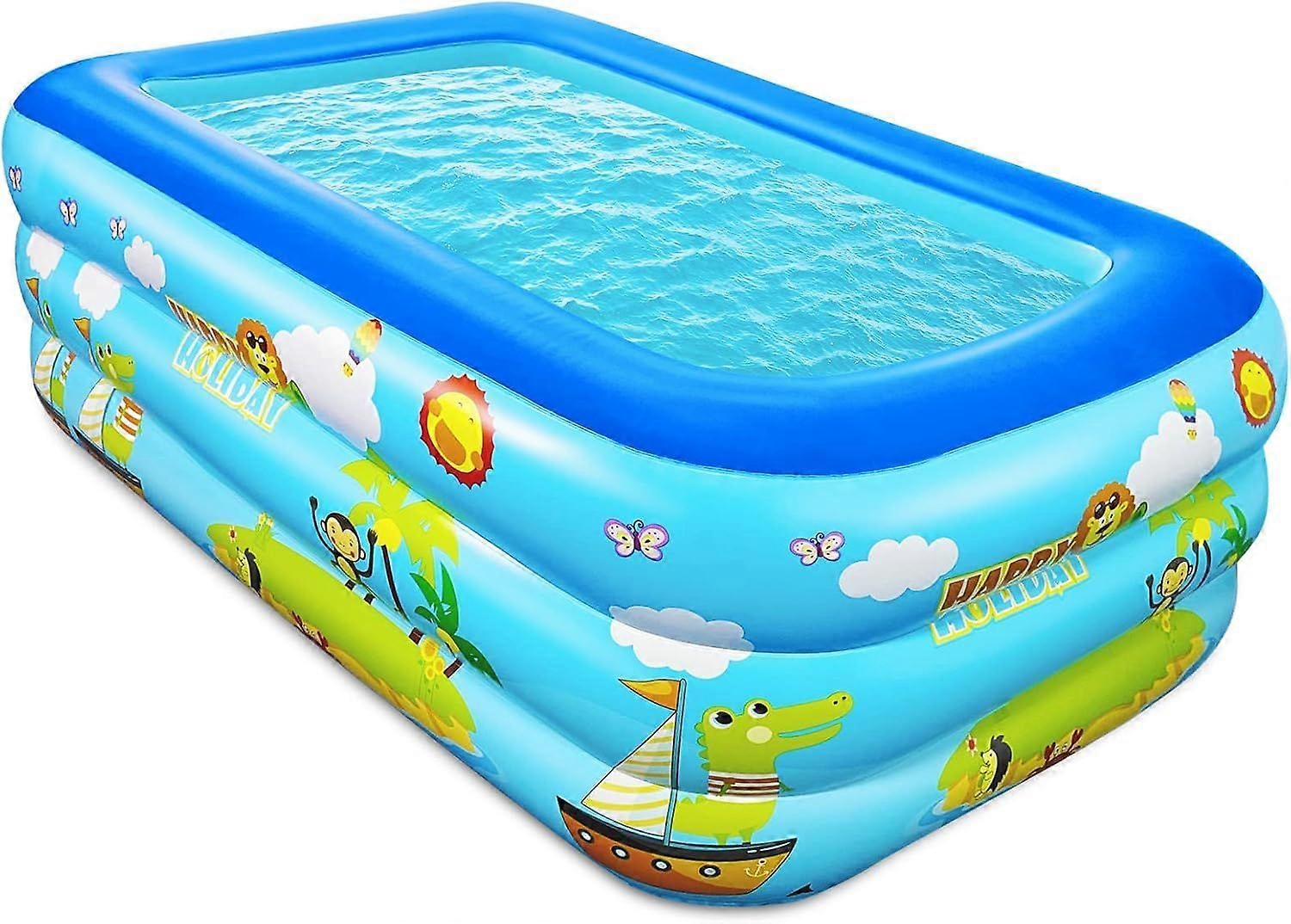 Paddling Pool for Kids, 150cm Rectangle Swimming Pool for Kids, Inflatable Baby Paddling Pool, Large Paddling Pool 2-Ring with Soft Inflatable Floor f