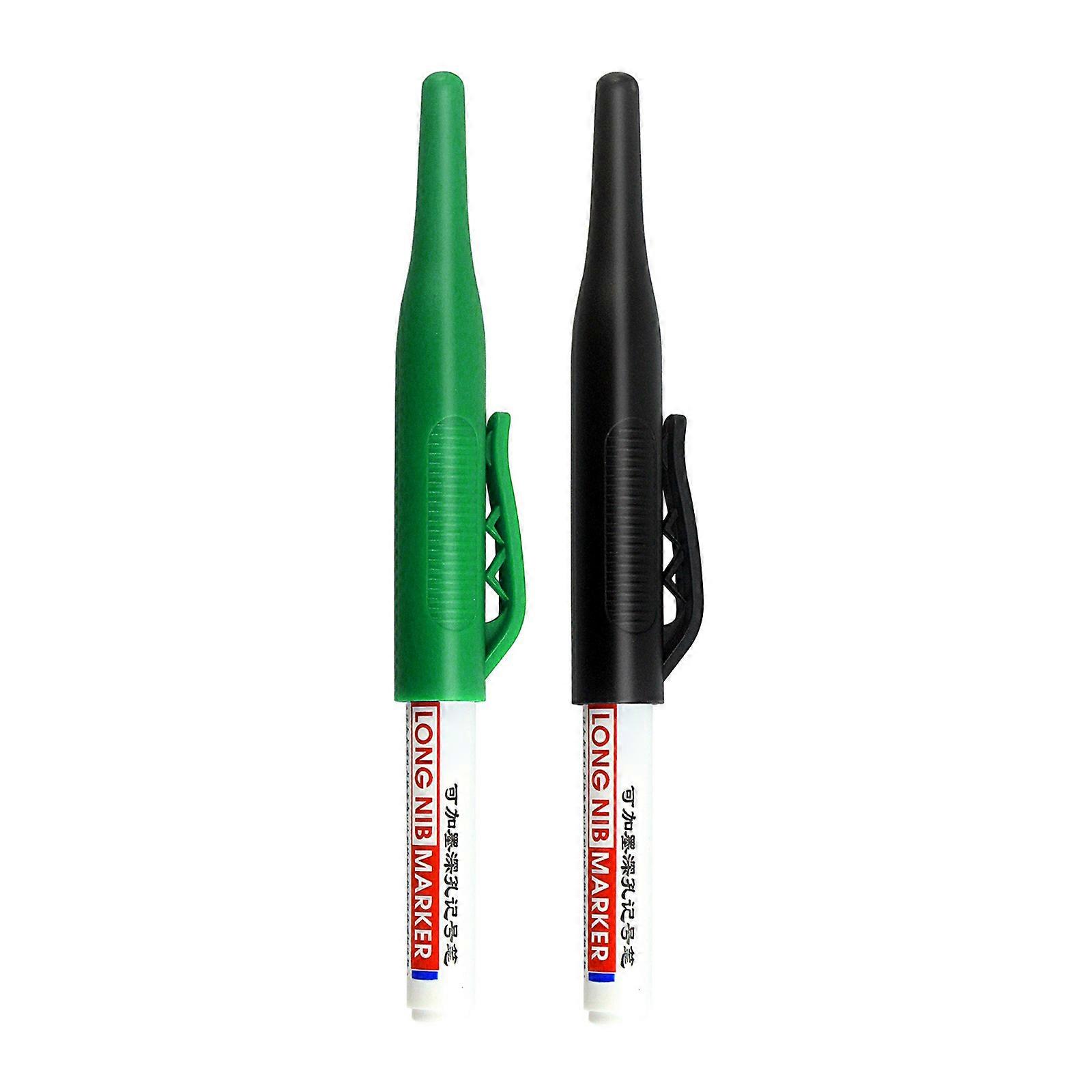 2Pcs Waterproof Deep Reach Marker 30mm Deep Hole Marker Long Nib Carpenter Marker Woodworking Tool black and green