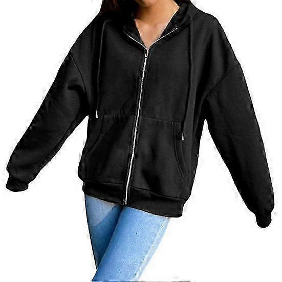 Solid Color Women's Zippered Closure Drawstring Long Sleeve Hoodie Sweatshirt for Autumn