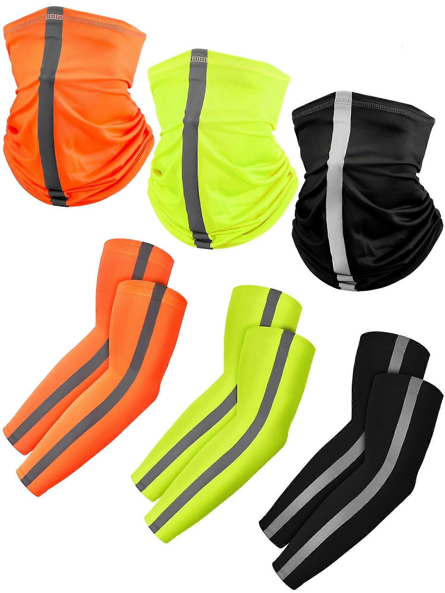 6 Pieces Neck Gaiter Visibility Reflective Safety Bandana Cooling Arm Sleeves for Outdoor Activities