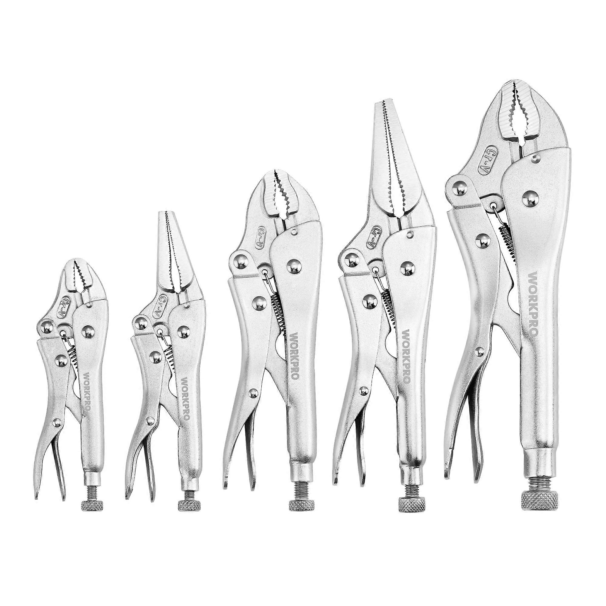 5-piece locking pliers set for repairs, sizes 5/7/10 inches and 6.5/9 inches