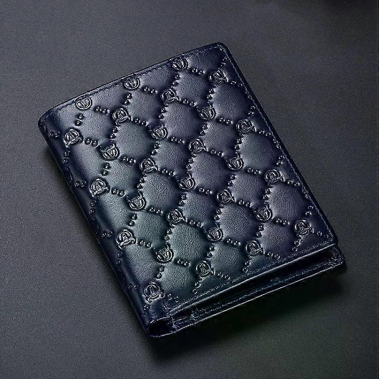 Men's Anti-Theft Wallet-First-Layer Cowhide Card Clamp,Cool Blue