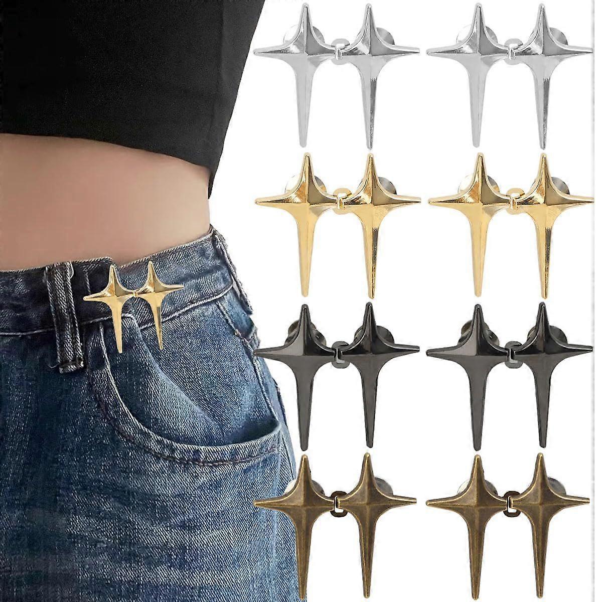 8 Sets Adjustable Star Button Pant Waist Tightener, Adjustable Waist Buckle Sets No Sew and No Tools Detachable Decorative Waist Buckles, Jean Buttons