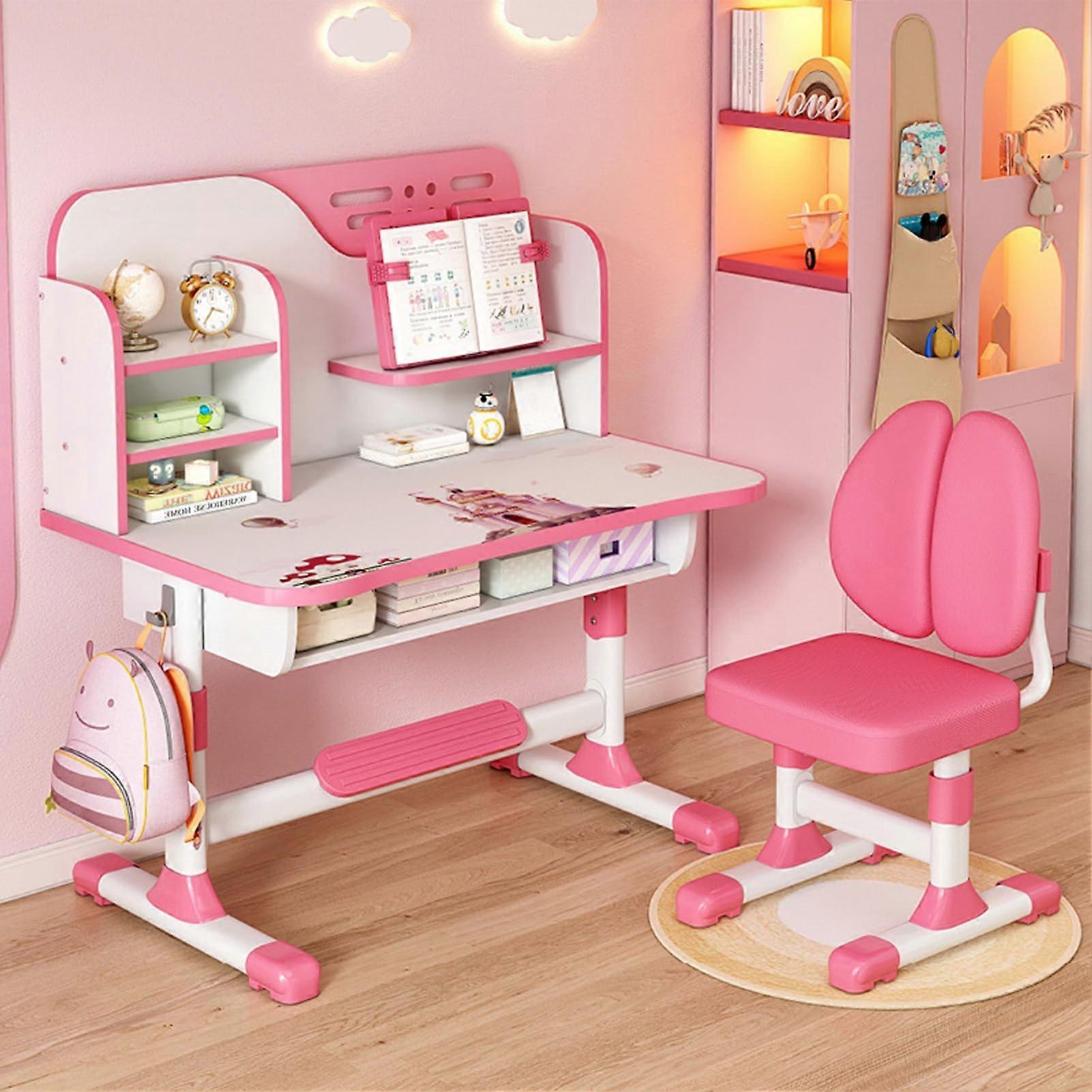 Adjustable Height Desk and Chair Set with Storage B for Study Room