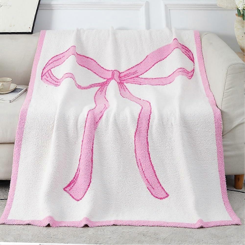 Bow Pattern Throw Blanket, Cute Microfiber Plush Bedding 50x60 for Bedroom and Sofa Decor, Trendy and Cozy Design