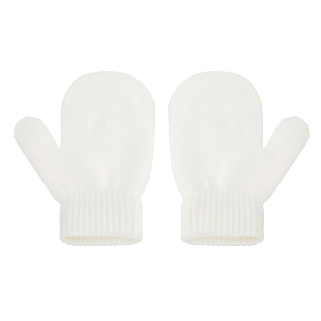 1 paio di guanti invernali per bambini in maglia per bambini in tinta unita caldi guanti a dita piene bianco