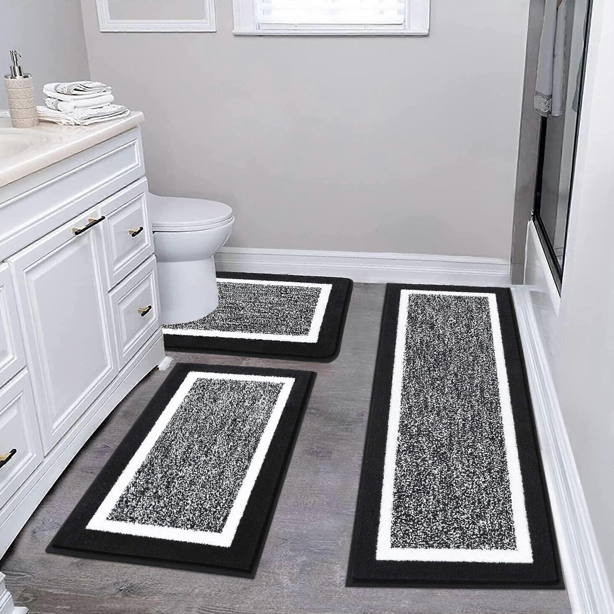 Bathroom Rug Mat Set 3 Piece, Microfiber Shaggy Bath Set, Non-Slip Ultra Soft Carpet Mats