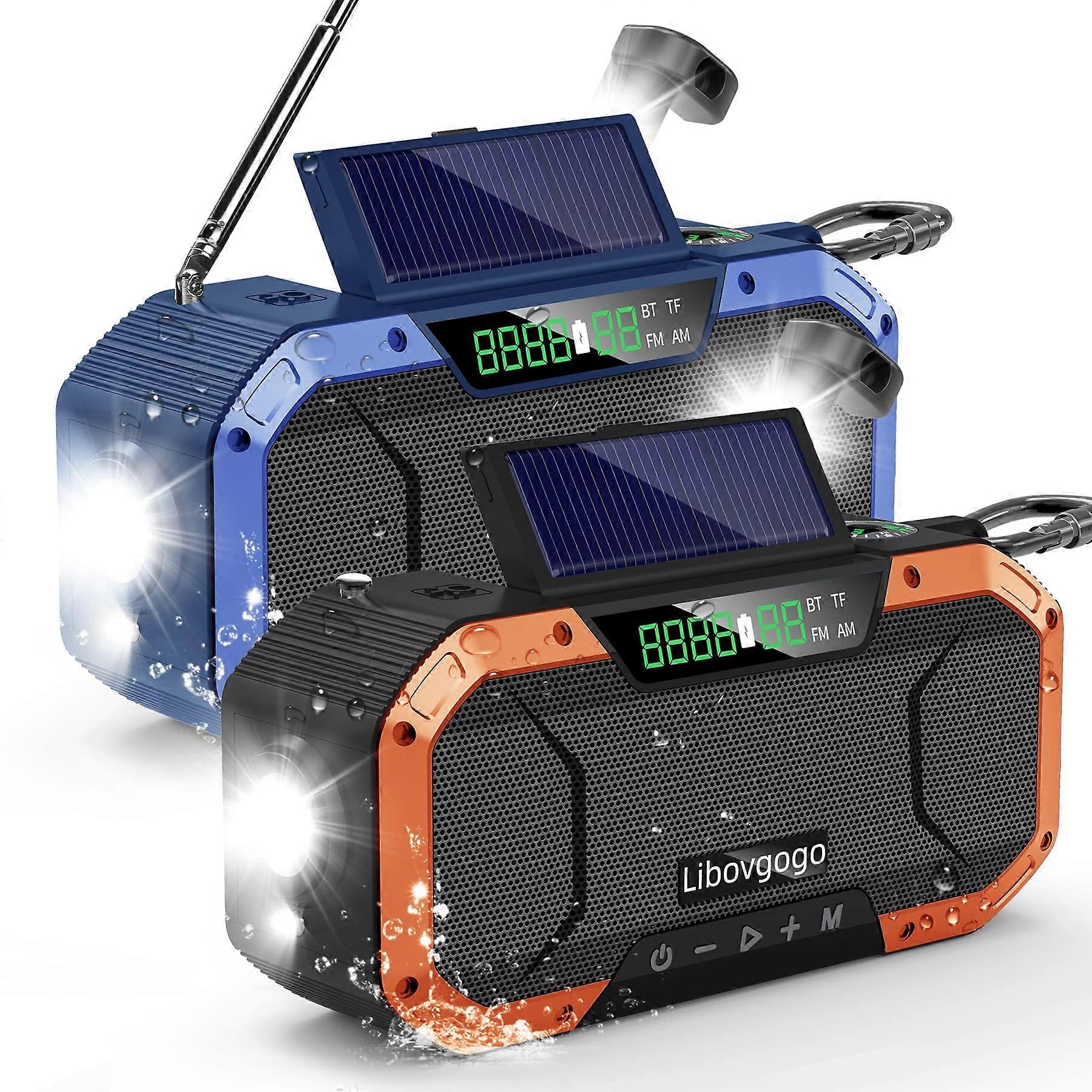 Emergency Radio Waterproof Bluetooth Speaker with AM FM, Hand Crank NOAA Weather, Solar Panel, 5000mAH Power Bank
