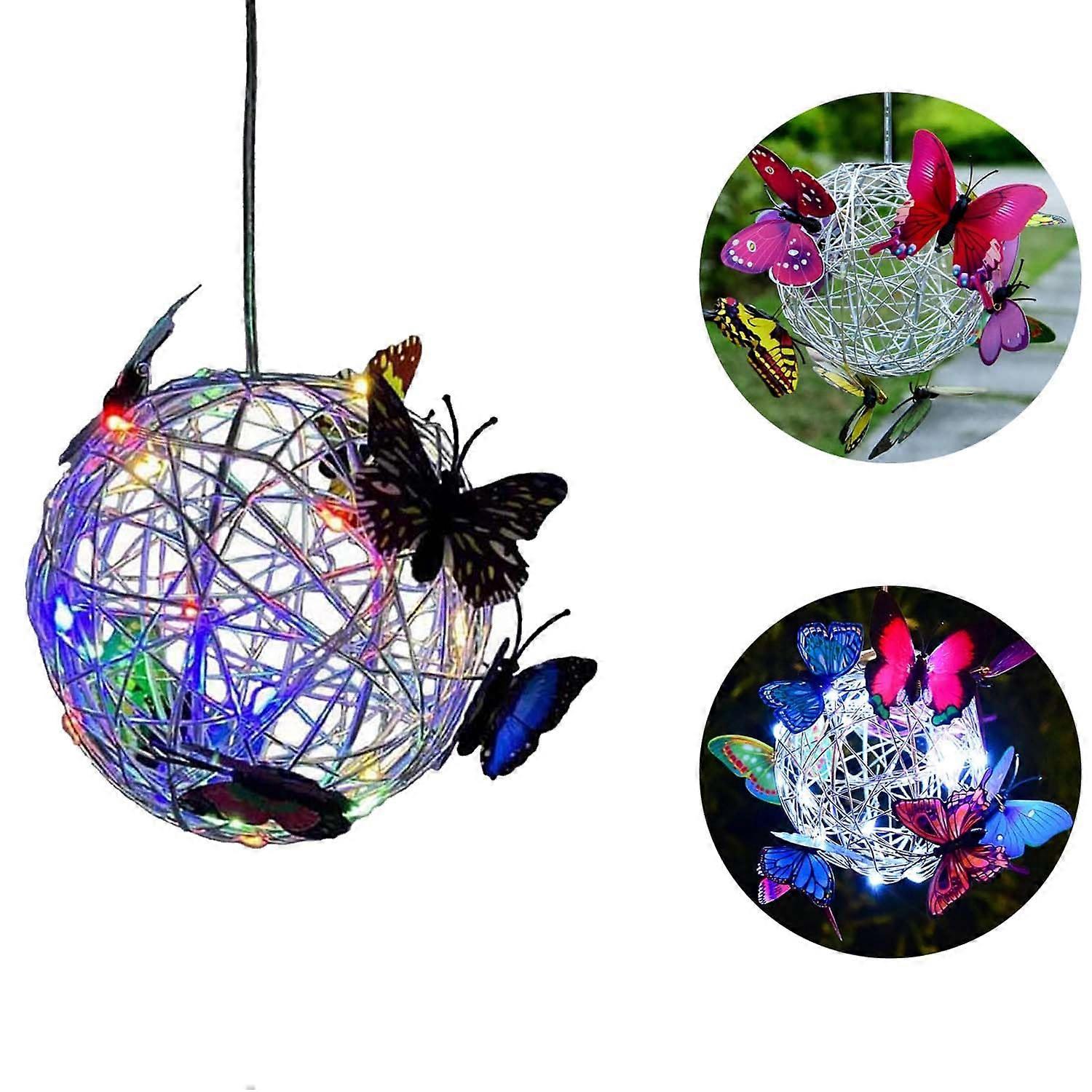 Solar Lighted Hanging Mesh Orb with Colorful Butterflies for Garden Walkway Yard Decor, 10-Inch, Durable Material, Multicolor