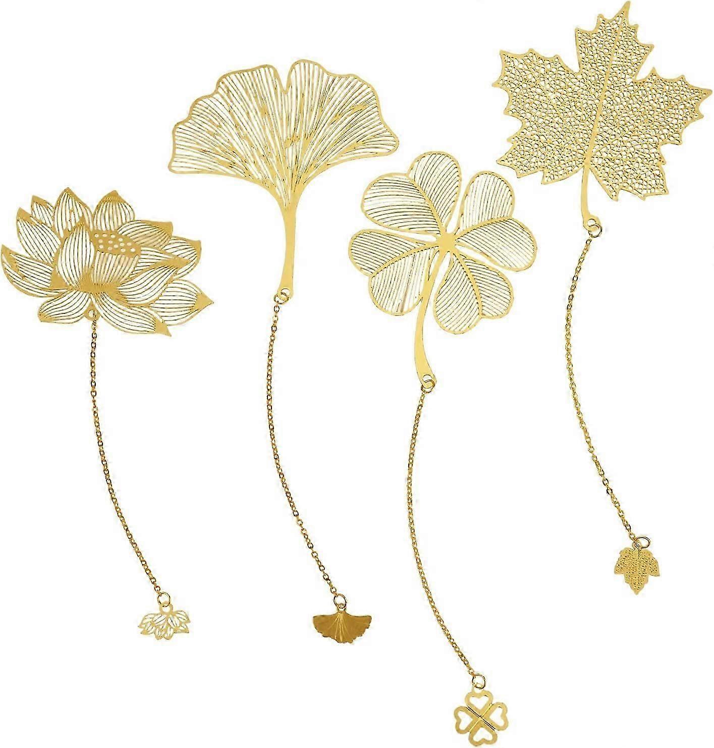 4 Pack Metal Bookmarks with Chain, Gold Cutout Bookmarks