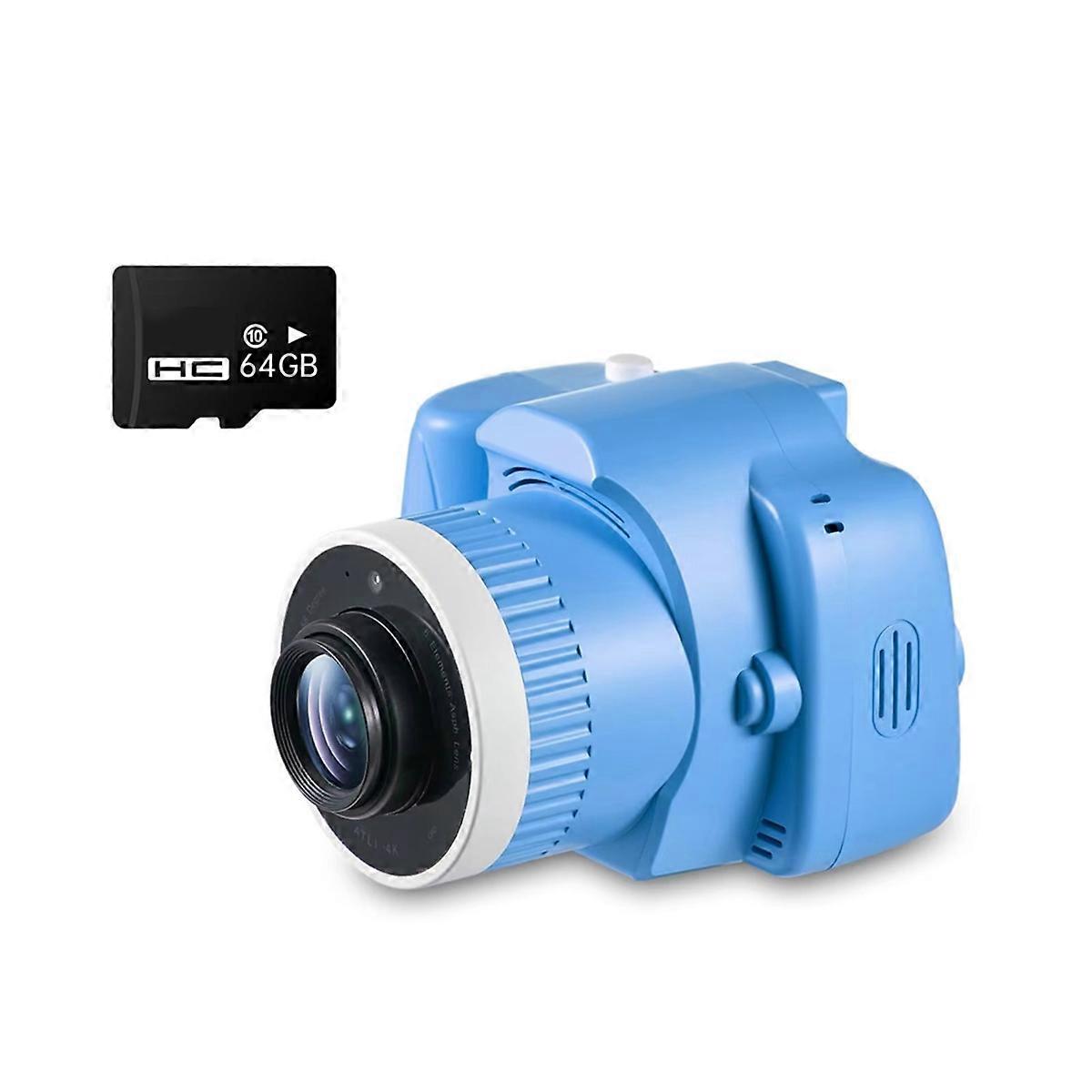 Kid Camera with Projector,with Tripod and 64GB SD Card Gifts Toy Blue
