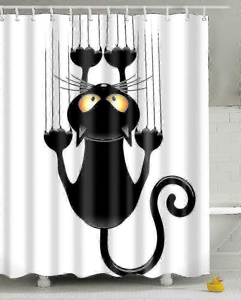 Shower Curtain Cat Print Waterproof Bathroom Drape With Hooks