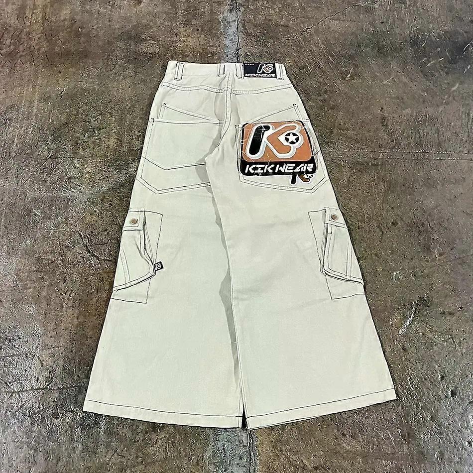 SVintage فضفاض شخصية المألوف جينز الجيب للرجال والنساء بسيط ارتفاع الخصر واسعة الساق السراويل فاسق الهيب هوب السراويل