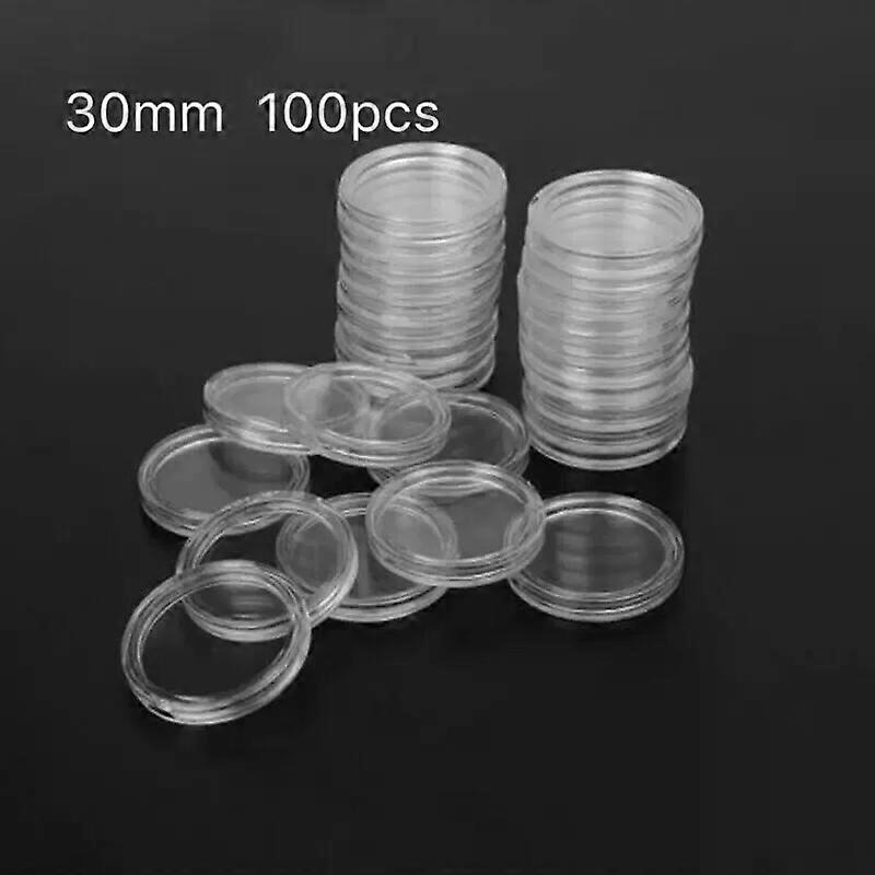 100Pcs 30mm Coin Holder Clear Round Capsules Box Storage Case Display Tool Case