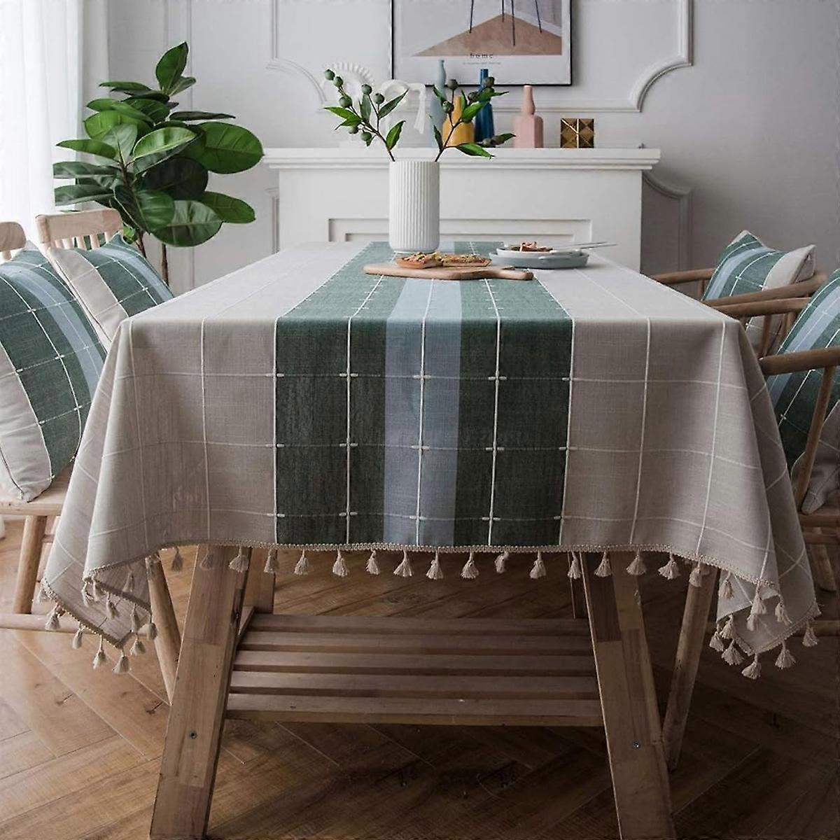 Rustic Cotton Linen Tablecloth Rectangle Table, Farmhouse Table Cloths Rectangular Table Cloth  140*200cm