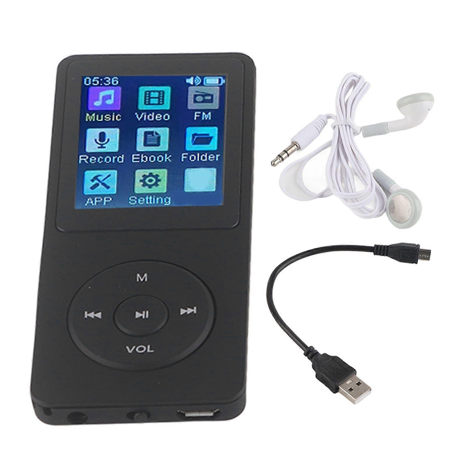MP4 Player Portable Support Small Memory Card Ultra-thin 1.8 Inch LCD Media Music Player with Accessories Suitable for Students Black