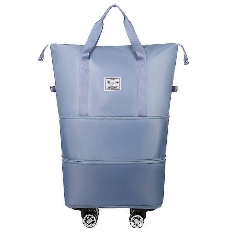 Foldable Travel Bag with Expandable Design, Large Blue Duffel Suitcase, Removable Rolling Wheels for Gym, Camp, Business